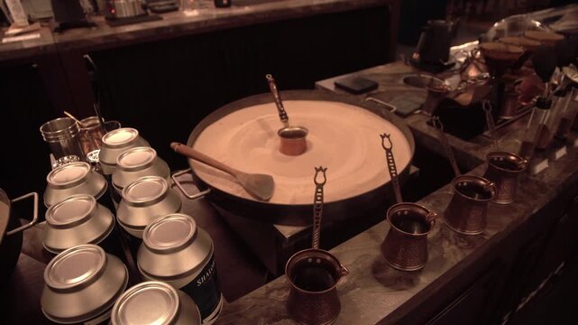 Chef preoaring coffee, Turkish Coffee Pots