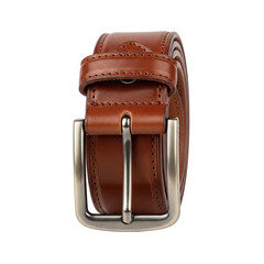 A brown leather belt with a silver buckle