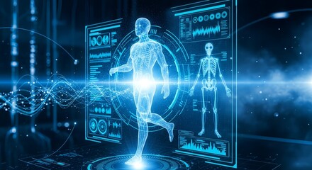 Fototapeta premium Futuristic Digital Human Body Scan with Medical Technology Interface