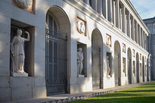 Neoclassical Facade of the Prado Museum in Morning Light, Madrid