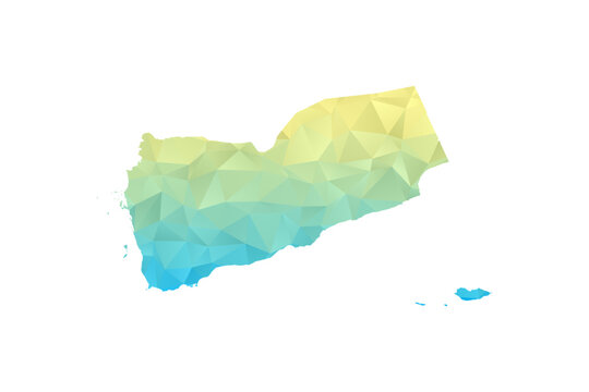 Yemen Map - Polygon Style Vector Illustration in Blue and Yellow Gradient, Low Poly Geometric Design, Isolated on White Background for Infographics and Projects.