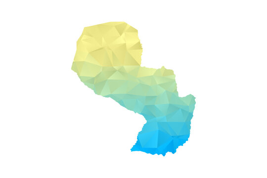 Paraguay Map - Polygon Style Vector Illustration in Blue and Yellow Gradient, Low Poly Geometric Design, Isolated on White Background for Infographics and Projects.