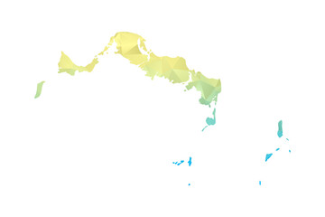 Fototapeta premium Turks and Caicos Islands Map - Polygon Style Vector Illustration in Blue and Yellow Gradient, Low Poly Geometric Design, Isolated on White Background for Infographics and Projects.