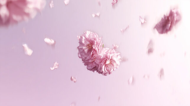 Floating cherry blossom petals in a soft and airy spring atmosphere create a romantic and elegant mood. With clean composition and strong copy space, this visual is perfect for seasonal campaigns, bea