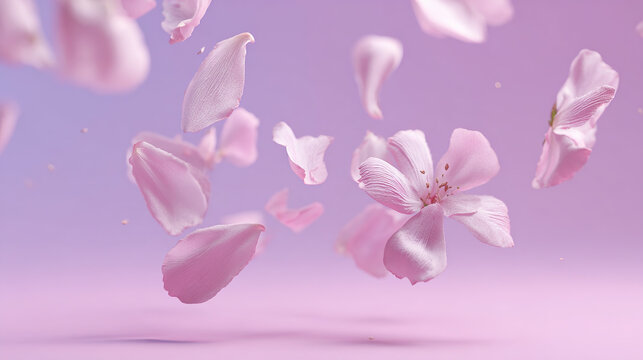 Floating cherry blossom petals in a soft and airy spring atmosphere create a romantic and elegant mood. With clean composition and strong copy space, this visual is perfect for seasonal campaigns, bea