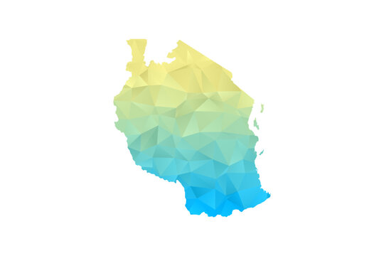 Tanzania Map - Polygon Style Vector Illustration in Blue and Yellow Gradient, Low Poly Geometric Design, Isolated on White Background for Infographics and Projects.