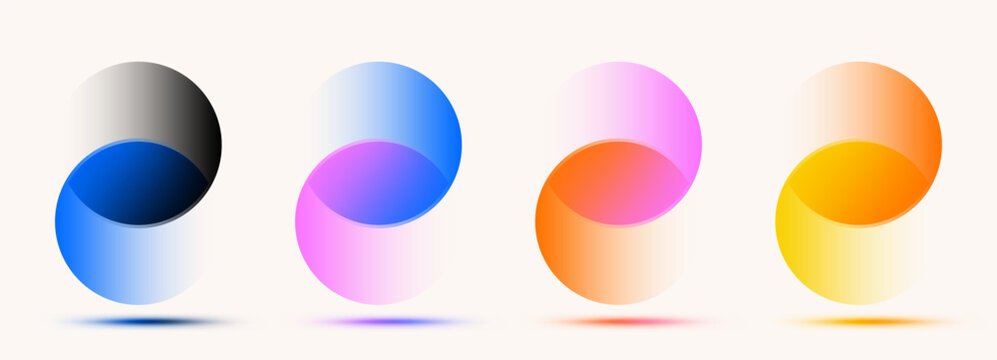 Transparent abstract overlapping circles. Connected round shapes with transparent gradient spin effect. Abstract connected circles background for company logo or corporate presentation