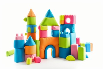 Colorful soft building blocks toy children kids creativity learning play tower shapes isolated white background