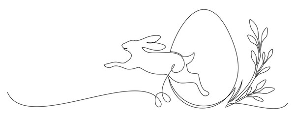 Naklejka premium Continuous line drawing of a Easter egg with bunny 4.eps