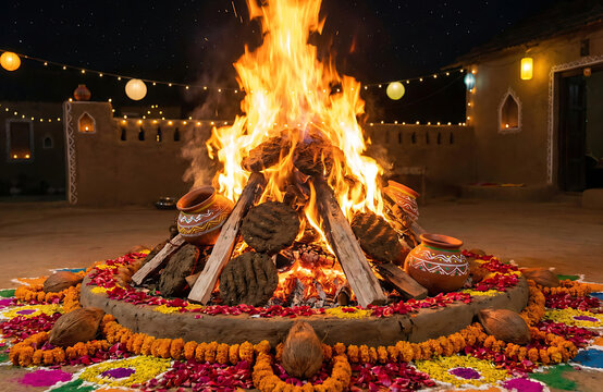 Holika Dahan Bonfire Night Before Vibrant Rangpanchami Celebration
