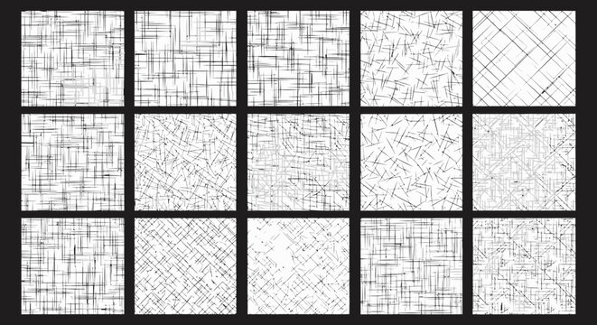 Collection of Fifteen Abstract Seamless Patterns with Fine Textured Lines and Grids