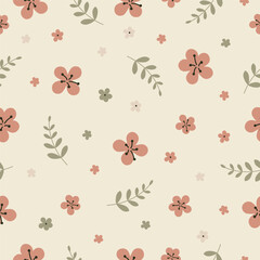 A seamless ditsy floral pattern featuring small scattered flowers and delicate botanical elements.