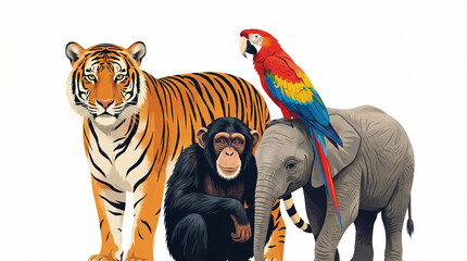 Vibrant jungle animals gathered together in harmony