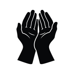 Obraz premium Open hands silhouette vector illustration, black praying hands icon isolated on white background