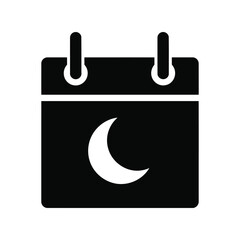 Night calendar vector silhouette icon, black moon schedule symbol for event planning