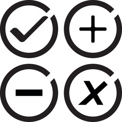 Obraz premium Right, Wrong, Plus and Minus Icon Set