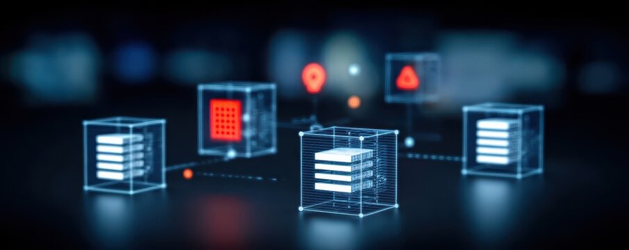 The interconnected database processes information into secure storage grids, sustaining security policies, optimized structure, predictive classification, and validated record archives