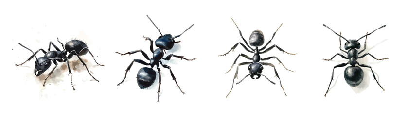 Mine Watercolor, hand-painted black ant painting illustration, vector illustration,  painting design, and EPS format design. vector illustration, isolated on a white background © Zizak