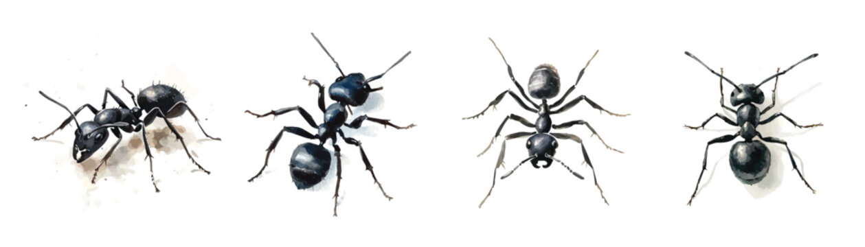 Mine Watercolor, hand-painted black ant painting illustration, vector illustration,  painting design, and EPS format design. vector illustration, isolated on a white background