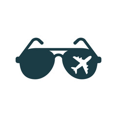 Aviator sunglasses with airplane silhouette vector icon for travel and pilot themes © artificial_azad!