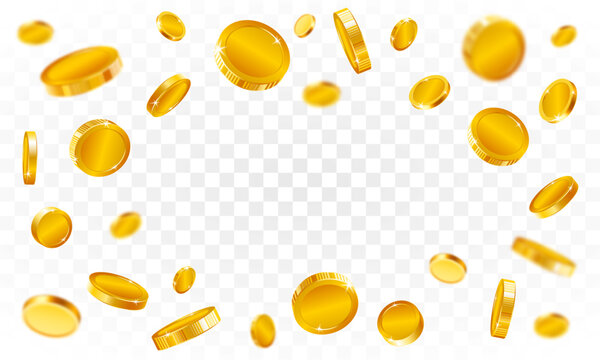 Shiny realistic gold coins explosion. 3d coins burst and explode, Casino golden coin, falling money vector illustration concept
