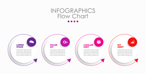 Arrow infographic timeline with segments and icons, for process visualization or business presentations. Vector illustration.
