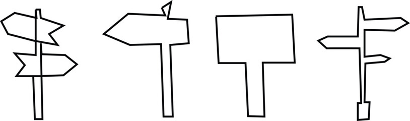 Hand drawn directional signpost set. Minimalist line art icons. © harry