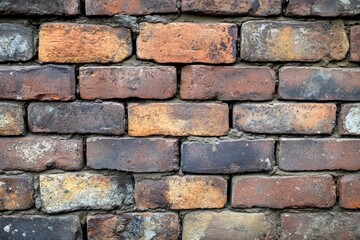Obraz premium Weathered close-up of an old brick wall featuring varied orange, red, and brown tones