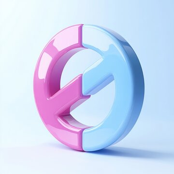 glossy pink and blue 3d circular arrow emblem split into two interlocking halves on a soft light background, playful and optimistic mood