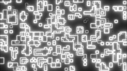 Obraz premium Abstract white glowing digital grid of rectangles and squares on a dark background, symbolizing data structures, technology, and futuristic information flow