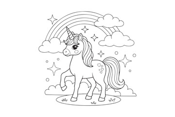Fototapeta premium Cute Cartoon Unicorn Coloring Page Vector Illustration for Kids