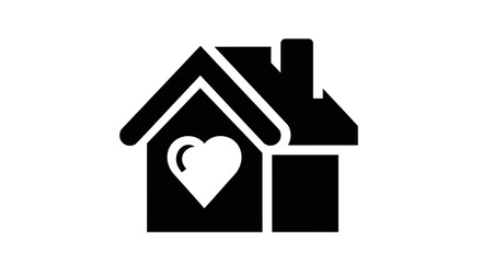 Simple black house icon with heart inside on transparent background Whisk style