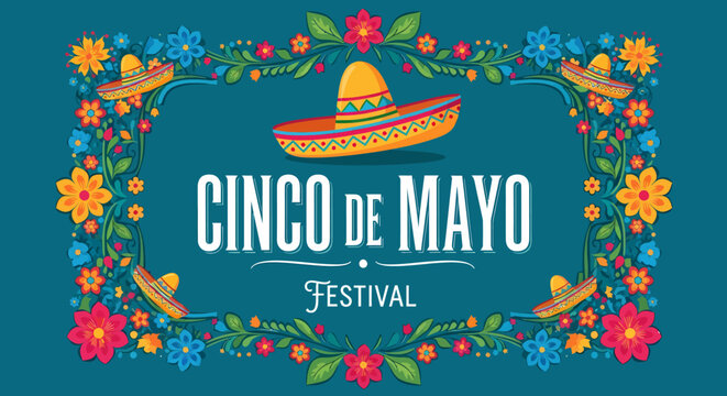 Cinco de Mayo Festival Celebration with Sombrero and Flowers