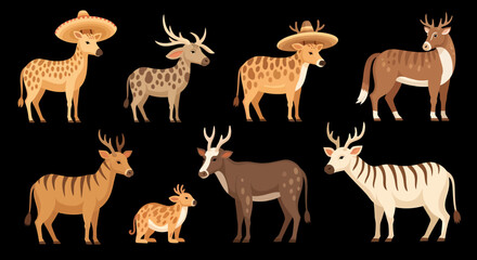 Fototapeta premium Cute Deer Collection - Various Animals with Hats and Patterns