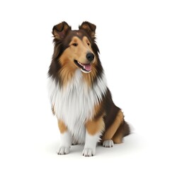 Beautiful Collie Dog Sitting and Smiling on White Background.