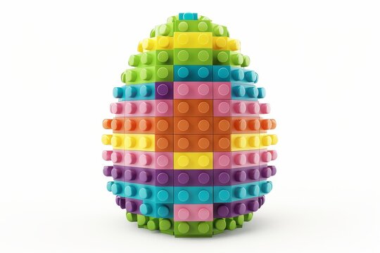 Colorful brick blocks arranged as Easter egg on white background realistic 3D concept