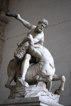 Statue of Hercules killing the Nesso Centaur in Piazza della Signoria in Florence Italy.