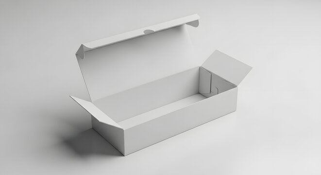 Empty White Cardboard Box with Open Lid on a Clean Studio Background
