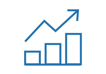 Icono de gr&aacute;fica de barras azul con flecha de crecimiento hacia arriba