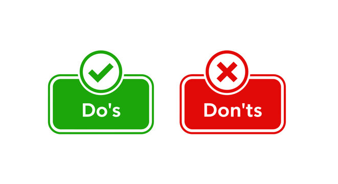 Green checkmark and red cross icons on labels for dos and donts