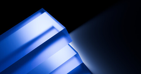 3d render blue glass block on dark background