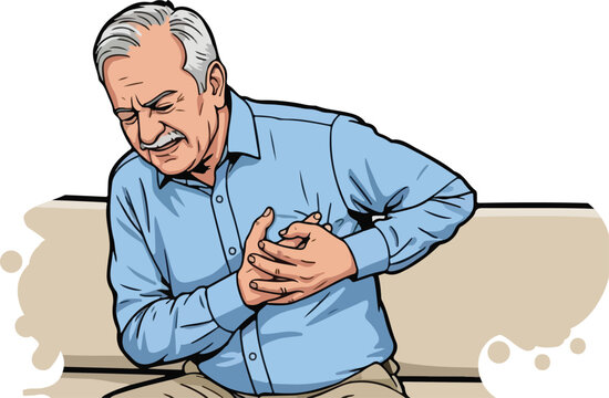 An old man with chest pain vector illustration