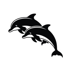 Fototapeta premium Two sleek dolphins playfully leaping and swimming in a minimalist design