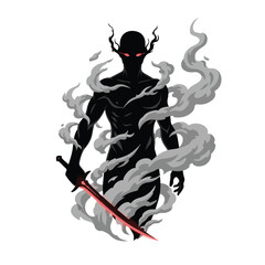 Fototapeta premium Mystic Fiend with Flaming Aura and Sword