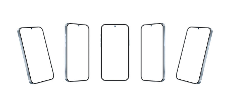 Smartphone devices mockup set in different angles. Vector illustration