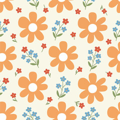 Hand_Drawn_Large_Orange_Floral_with_Blue_Red_Sprigs_Seamless_Pattern