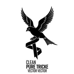 Obraz premium Black Bird Holding Ribbon Vector Silhouette, Clean Pure Tricke Symbol