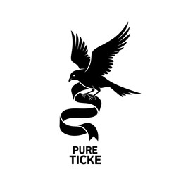 Fototapeta premium Black bird with spread wings on a ribbon, logo concept, graphic design, pure ticke text