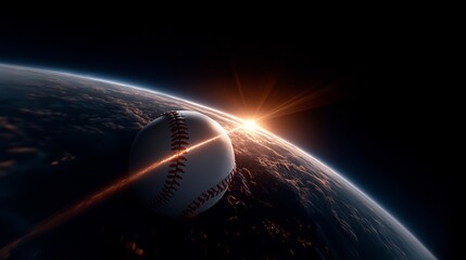 Baseball fliegt dramatisch durch den Weltraum vor der Erde – Sport trifft Kosmos Konzept
