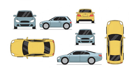 Multiple Cars Different Angles Isolated.